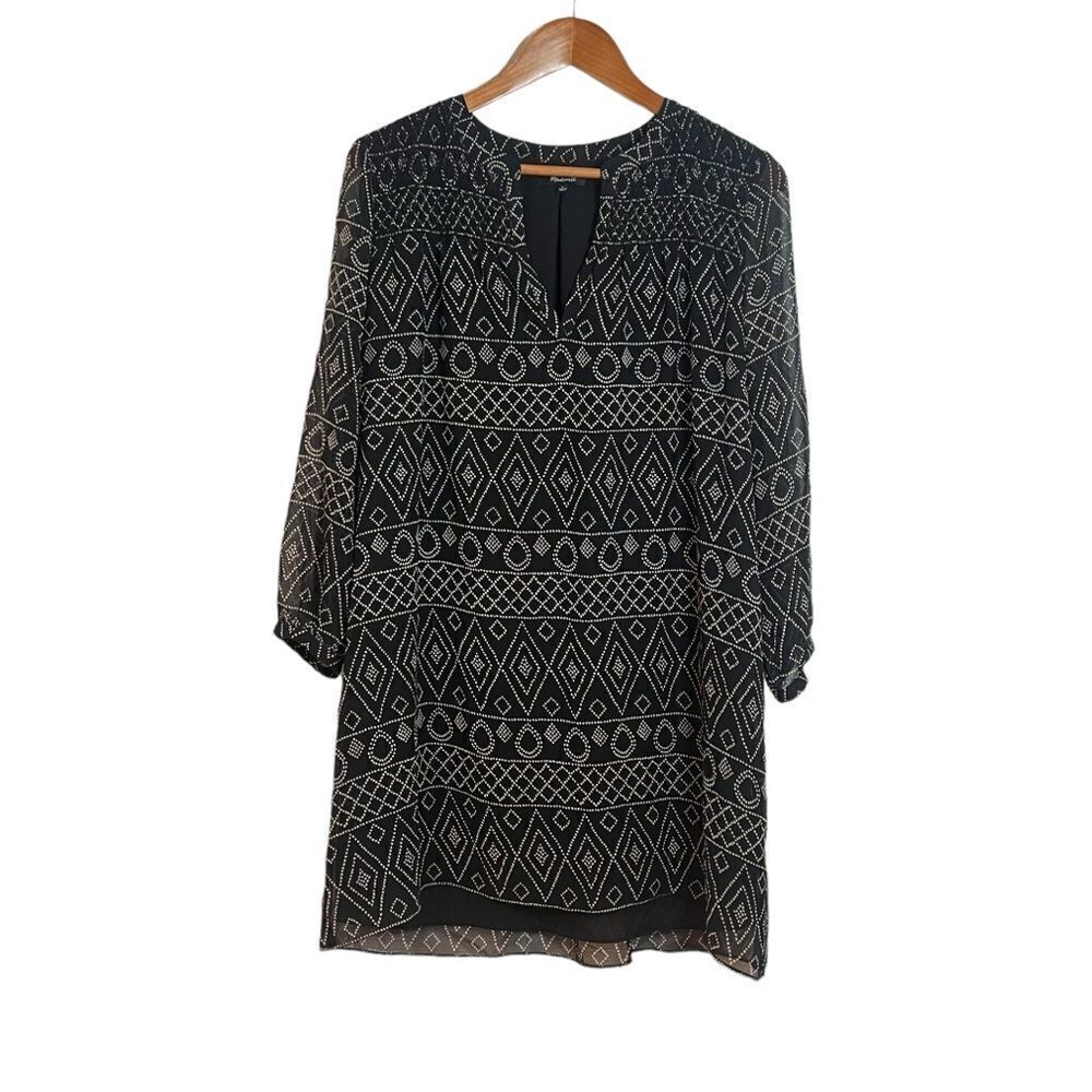 Madewellโpatterned long sleeveโ shift dress. Sizeโsmall